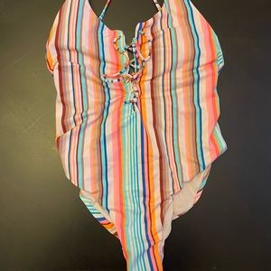 No boundaries striped one piece swimsuit with plunging V-neck